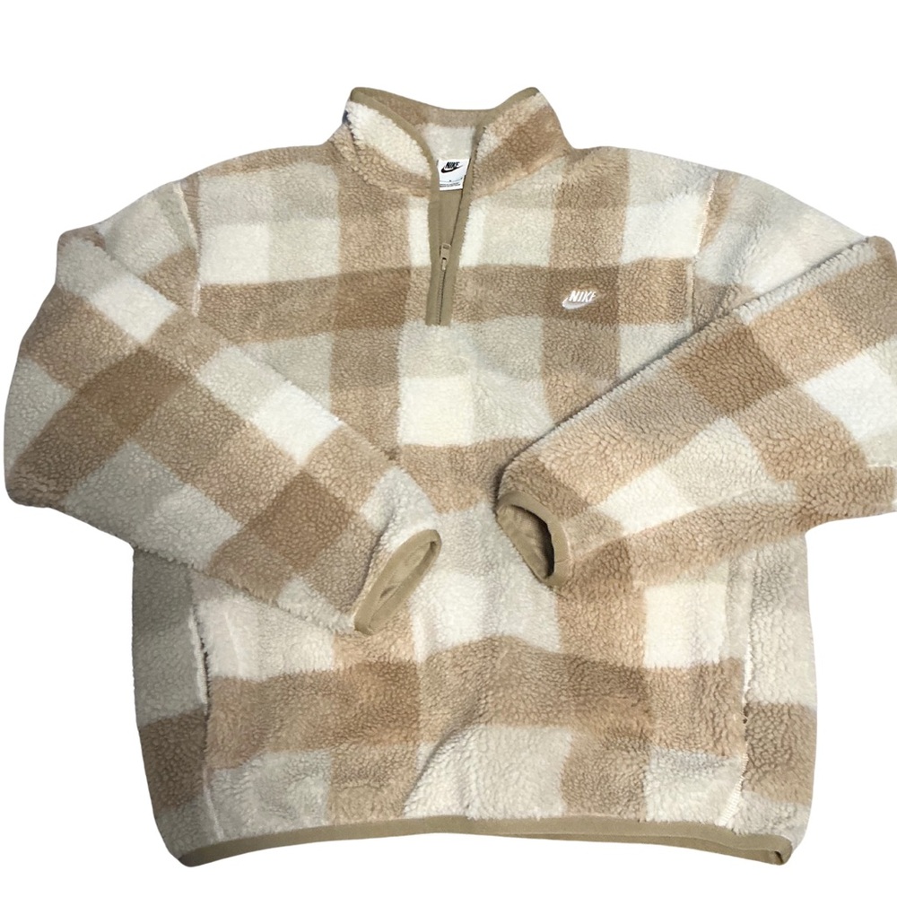 Nike Men’s Beige & Cream Check Sherpa Half-Zip Pullover